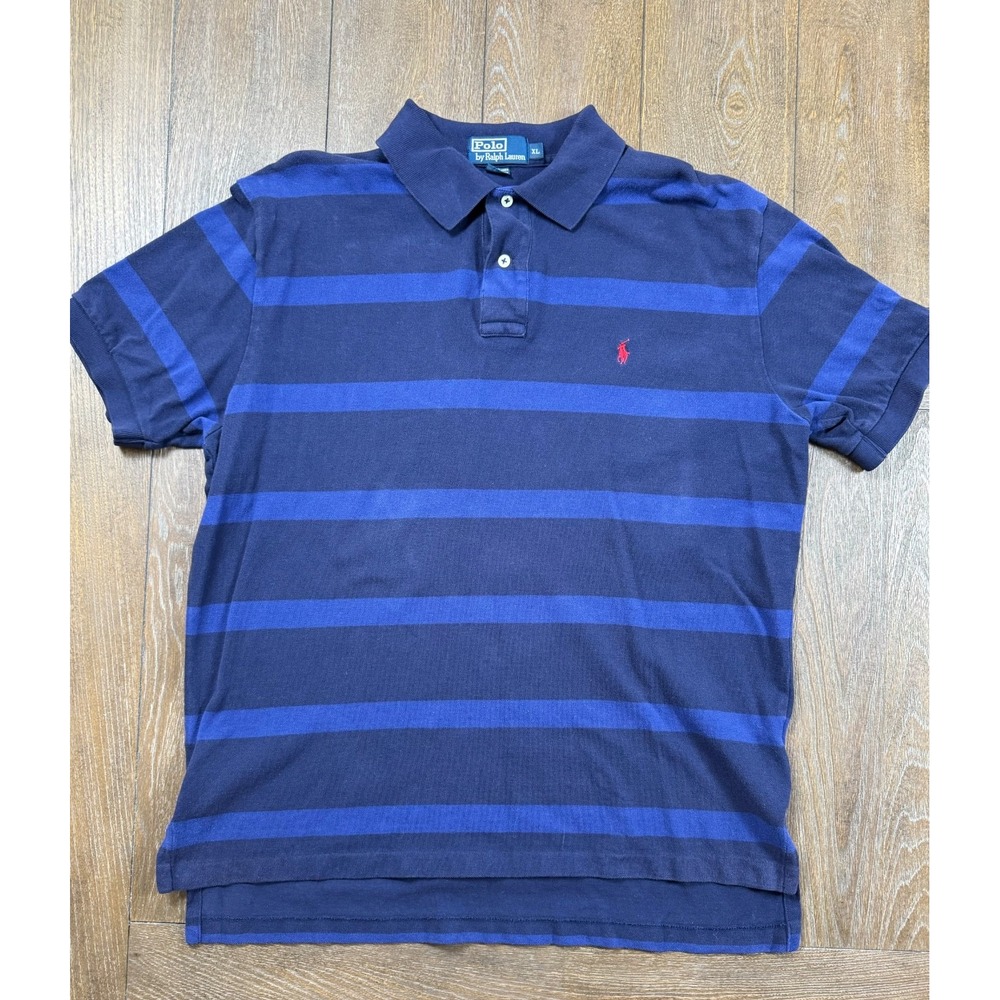 Polo Ralph Lauren Men's Large Striped Polo Shirt Navy/Royal Red Pony Cotton 3266